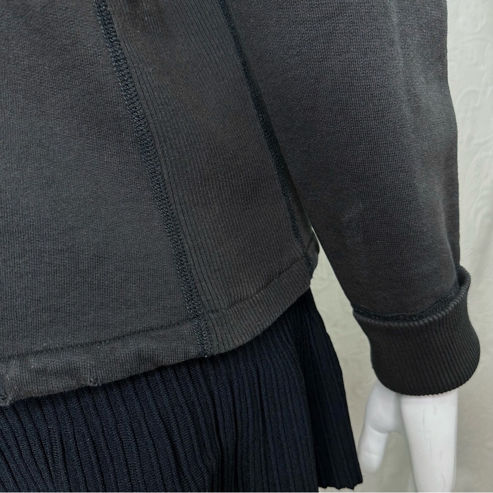 James Perse 2 (M) Distressed Black One-Snap Open Front Sweatshirt Jacket - Picture 15 of 16